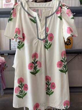 Cream Floral Tunic with Pink Flowers